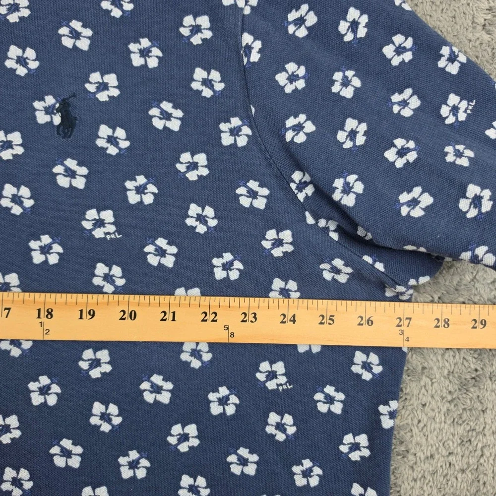 Polo Ralph Lauren Polo Shirt Mens XXL Blue Hibiscus Floral Classic Fit Cotton
